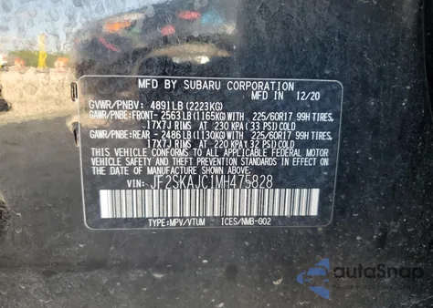 2021 Subaru Forester Premium z USA, uszkodzony, nr VIN JF2SKAJC1MH475828